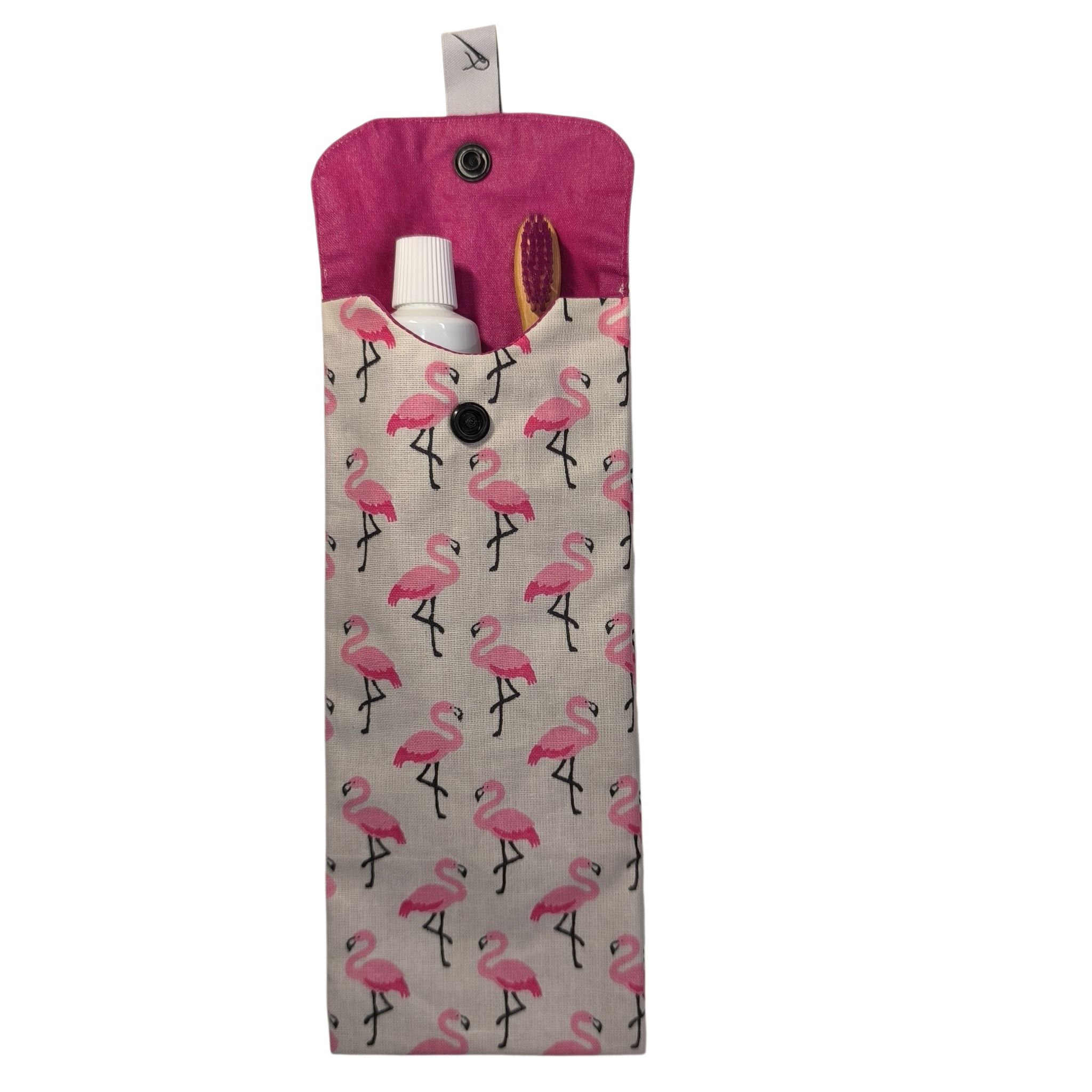 étui à brosse à dents flamand rose ouvert