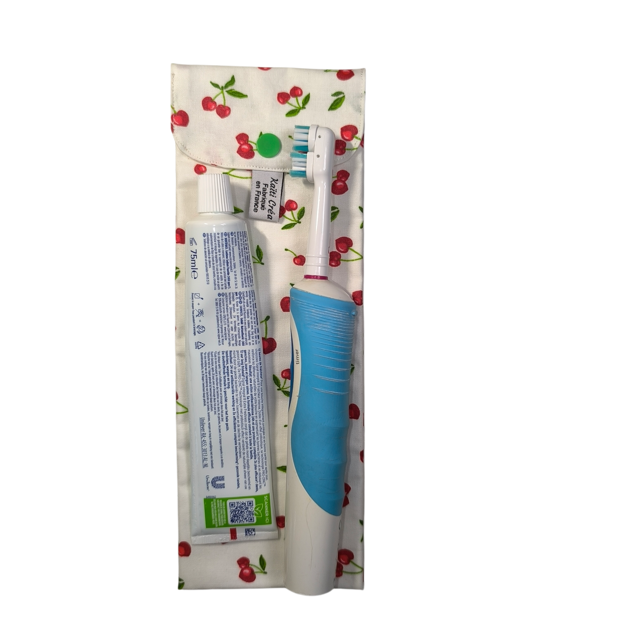étui à brosse à dents électrique cerise tube de dentifrice