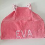 cape de bain chat rose prénom brodé