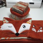 lot de lingette, cape de bain renard et gant de toilette renard roux