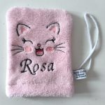 gant de toilette chat rose prénom brodé