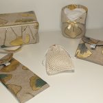 lot trousse de toilette, étui à brosse à dent, pochette à savon doré ginko