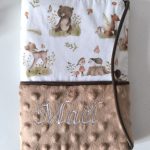 protège carnet de santé marron; motif ourson, prénom brodé minky