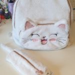 sac à dos et trousse chat blanc