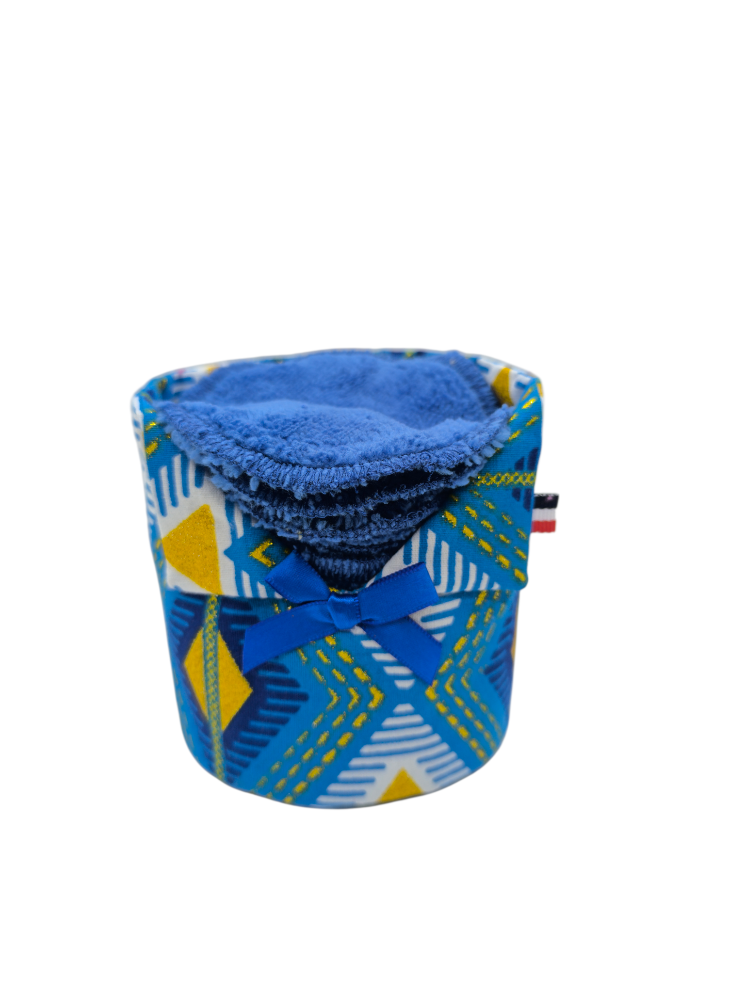 Pot à cotons Wax bleu et blanc – Image 4